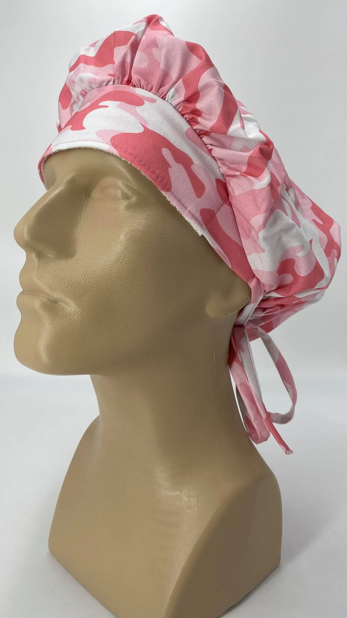 Scrub Hat Medical Hair Bonnet Surgeon Head Cover Surgical Cap Nurse Bouffant Nursing Ponytail Holder Operating Room, Pink Camouflage Camo