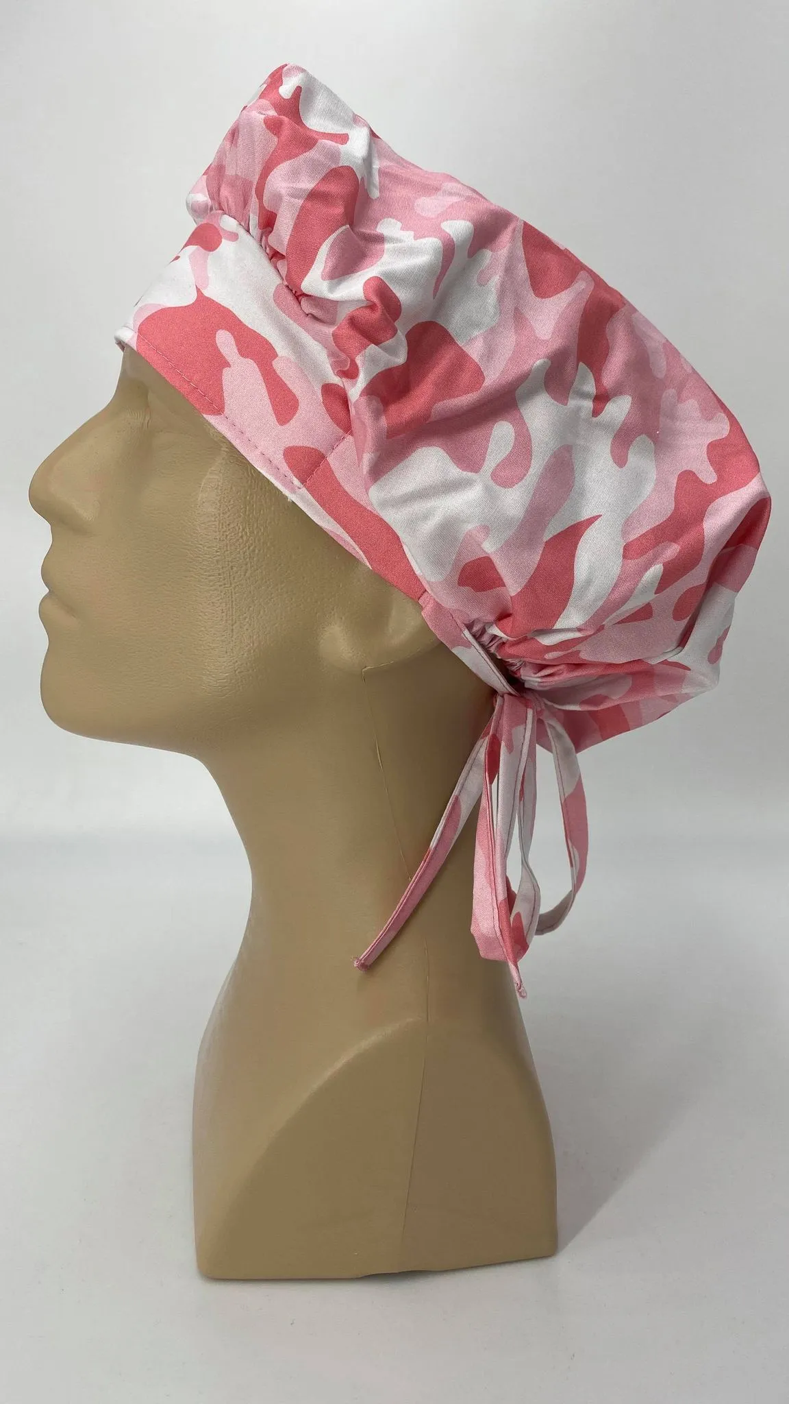 Scrub Hat Medical Hair Bonnet Surgeon Head Cover Surgical Cap Nurse Bouffant Nursing Ponytail Holder Operating Room, Pink Camouflage Camo