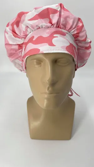 Scrub Hat Medical Hair Bonnet Surgeon Head Cover Surgical Cap Nurse Bouffant Nursing Ponytail Holder Operating Room, Pink Camouflage Camo