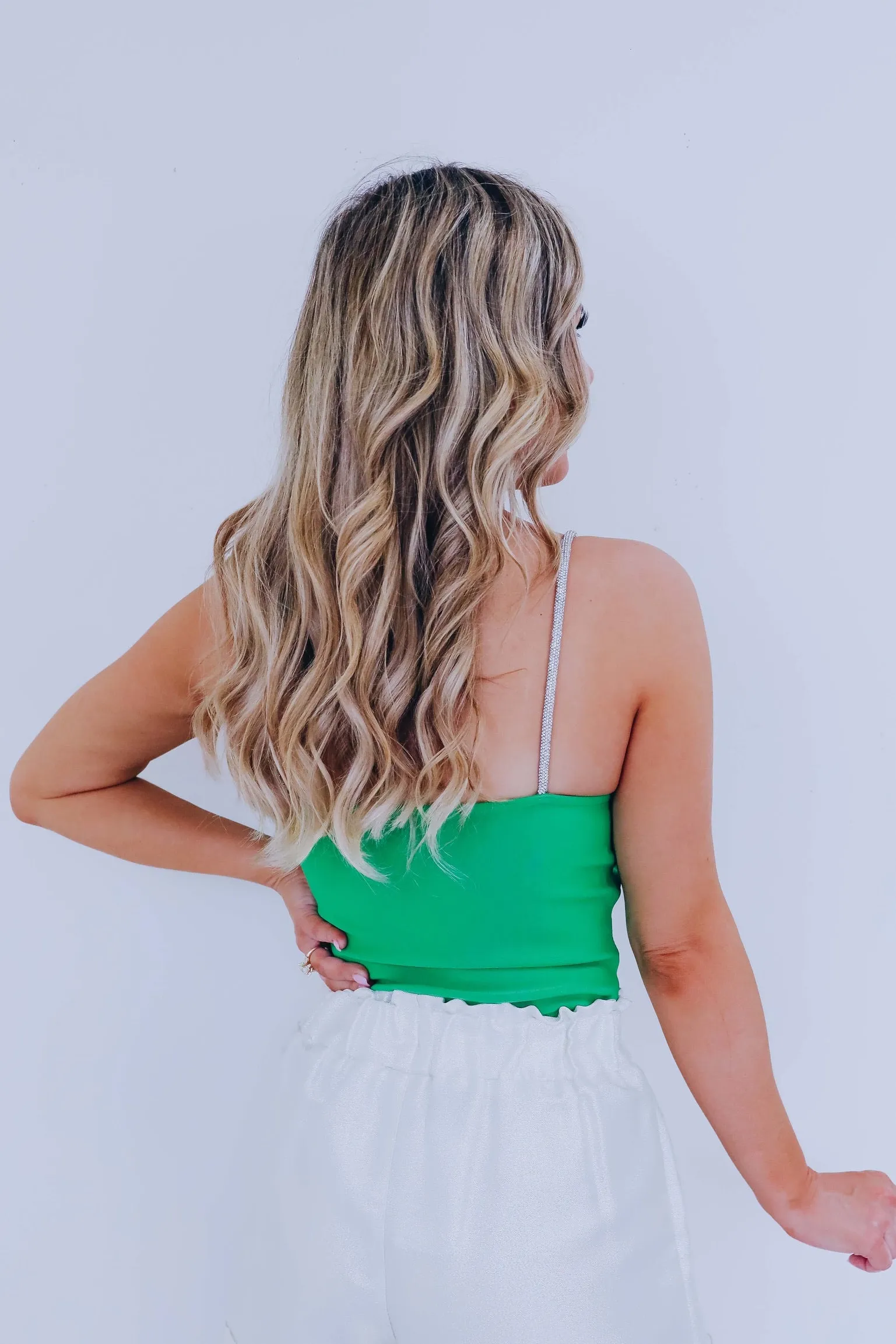 Sheena Shimmering Strap Crop Top - Green