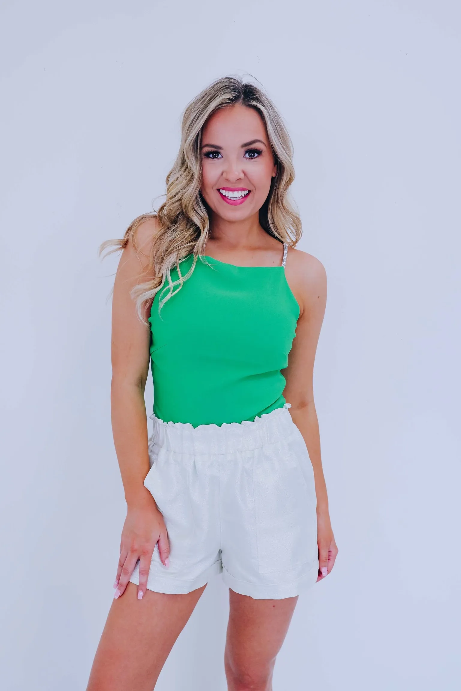 Sheena Shimmering Strap Crop Top - Green