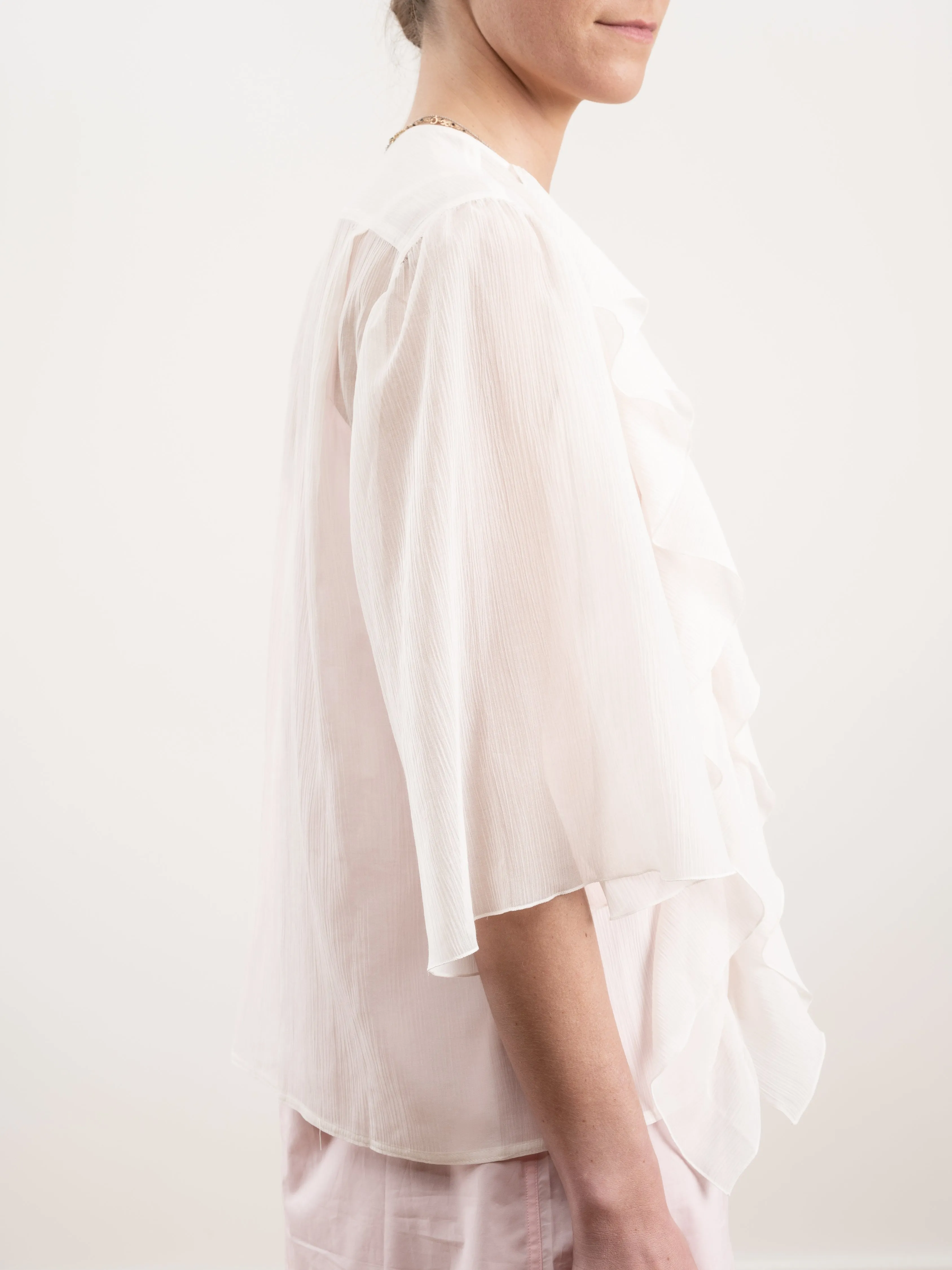 shirt with ruffled front - woven blush