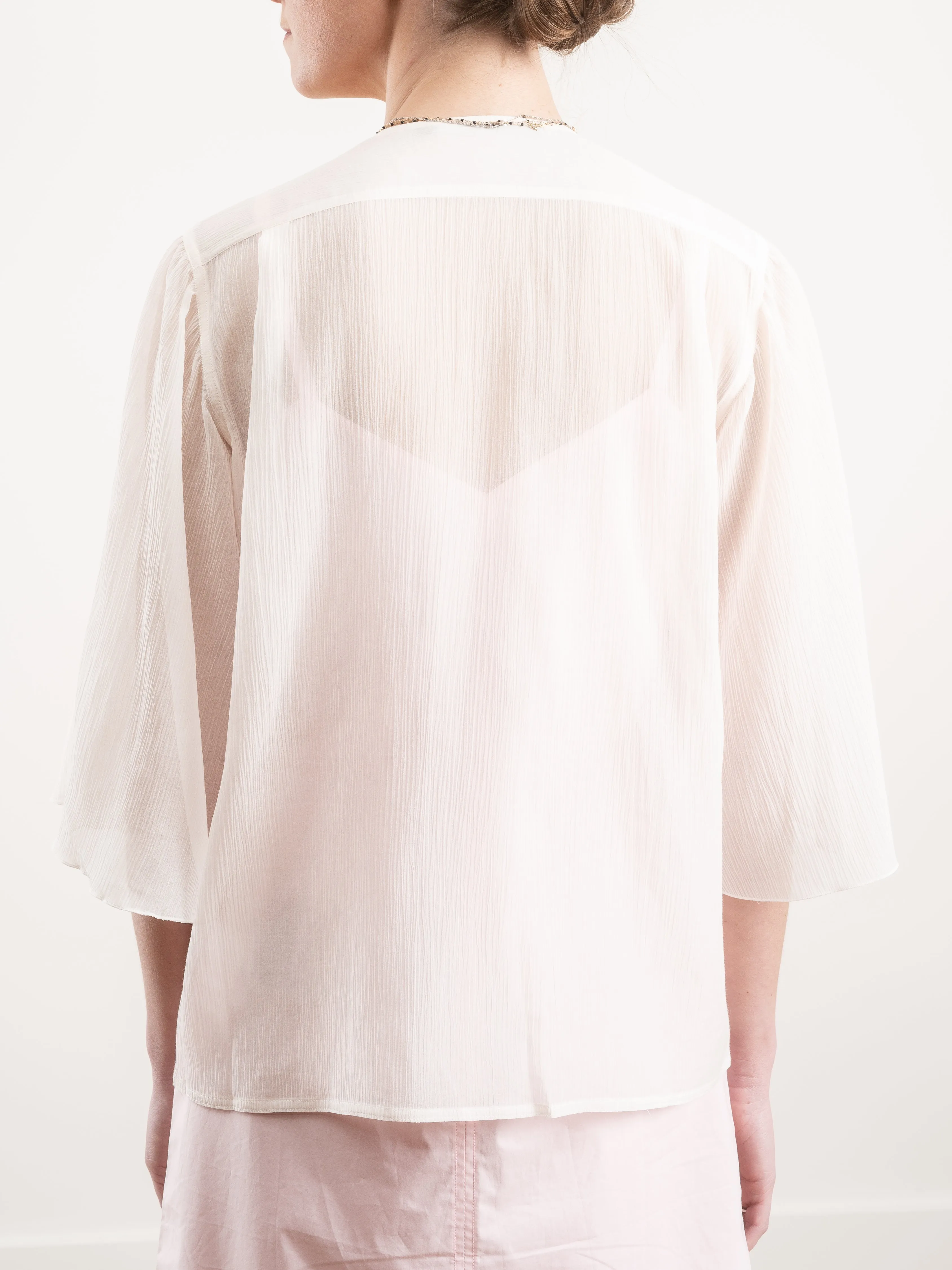 shirt with ruffled front - woven blush