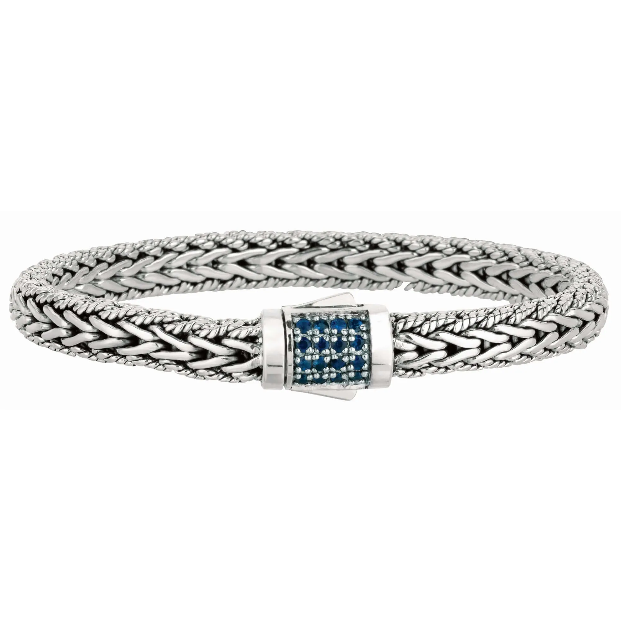 Silver Half Round 7mm Woven Chain Sapphire Bracelet