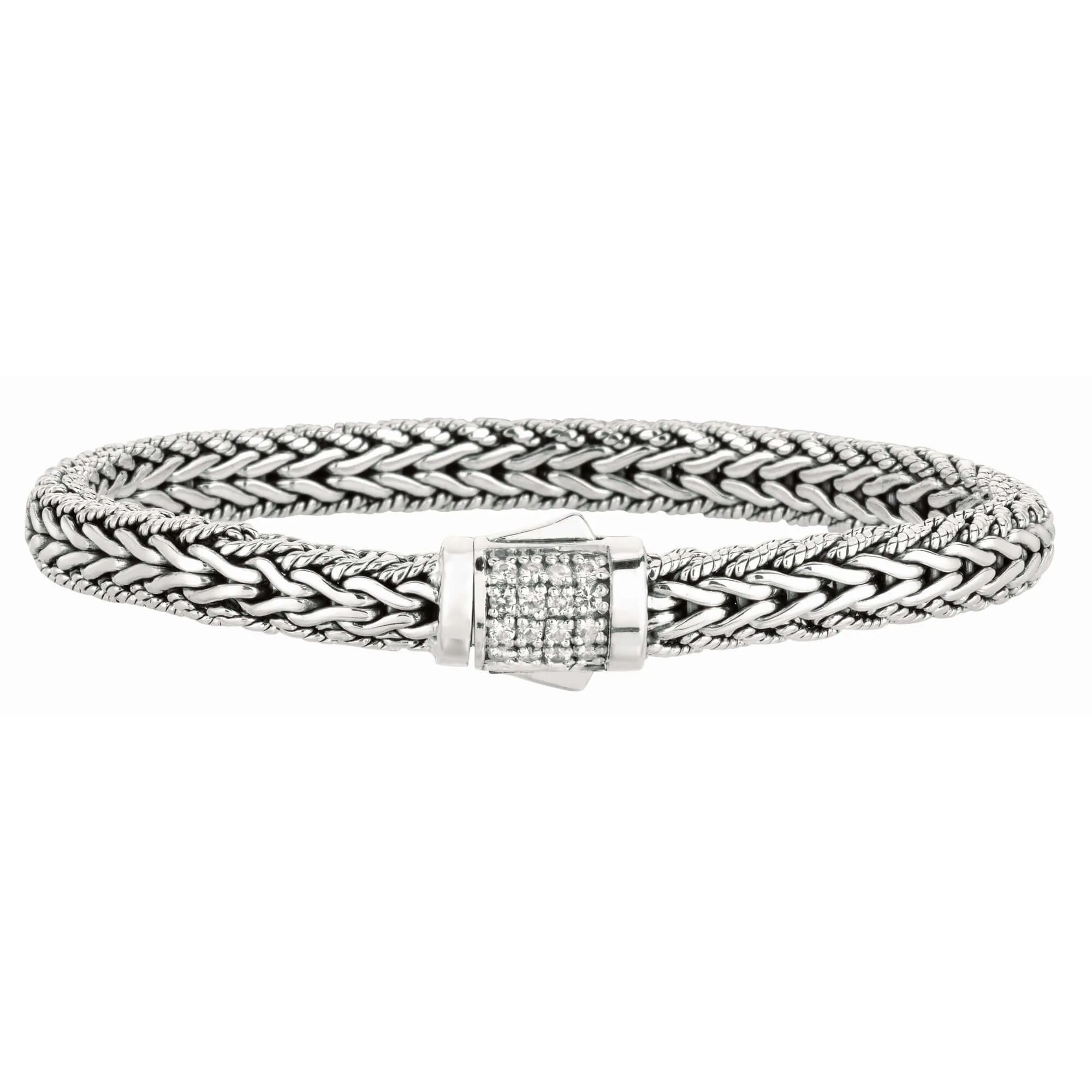 Silver Half Round 7mm Woven Chain Sapphire Bracelet