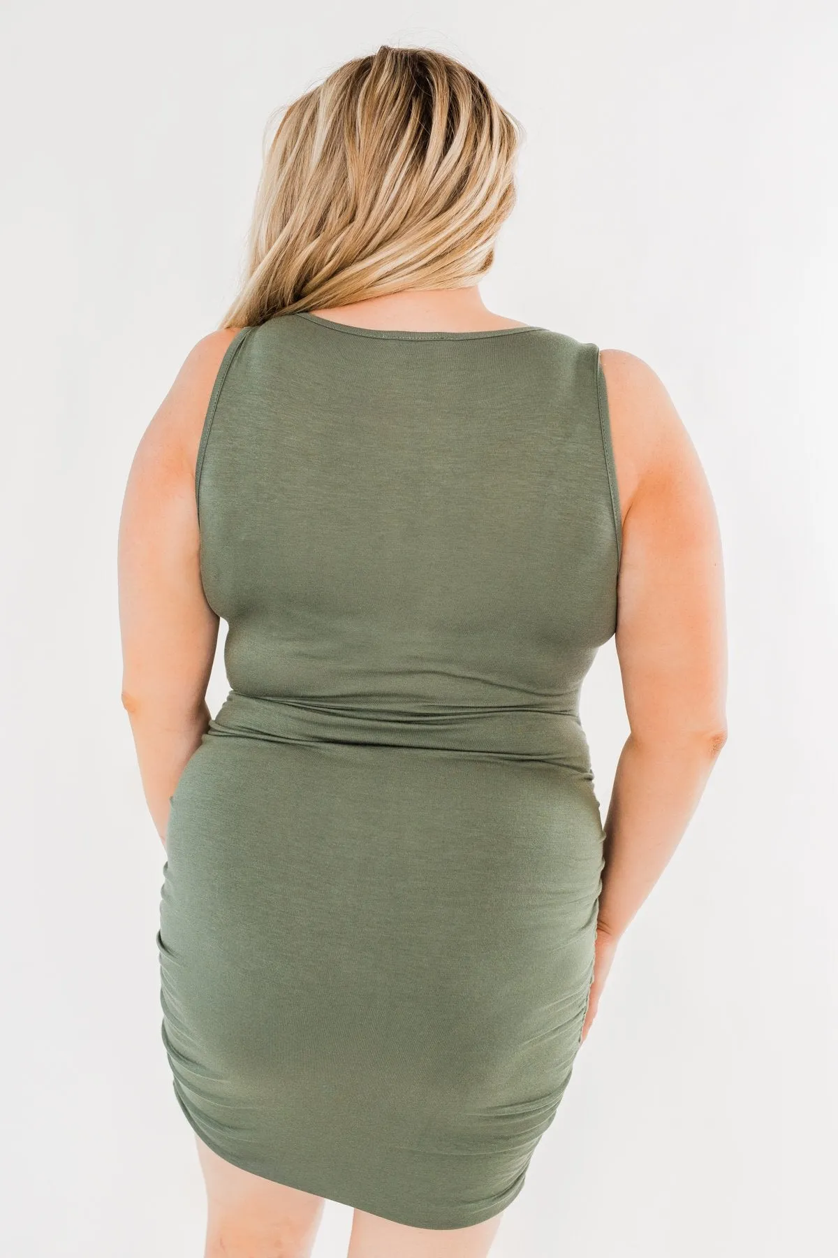 Simple & Chic Cinched Fitted Dress- Olive
