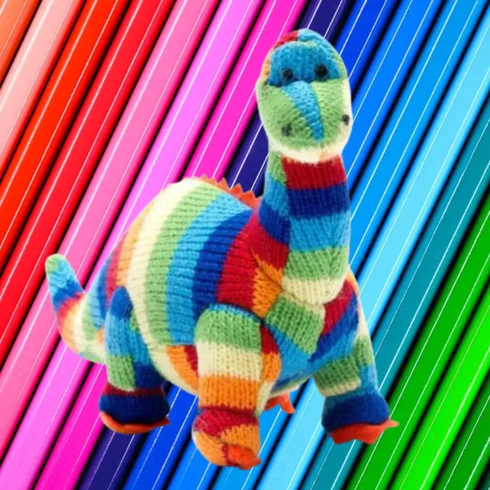 Small Stripe Diplodocus Knitted Baby Rattle