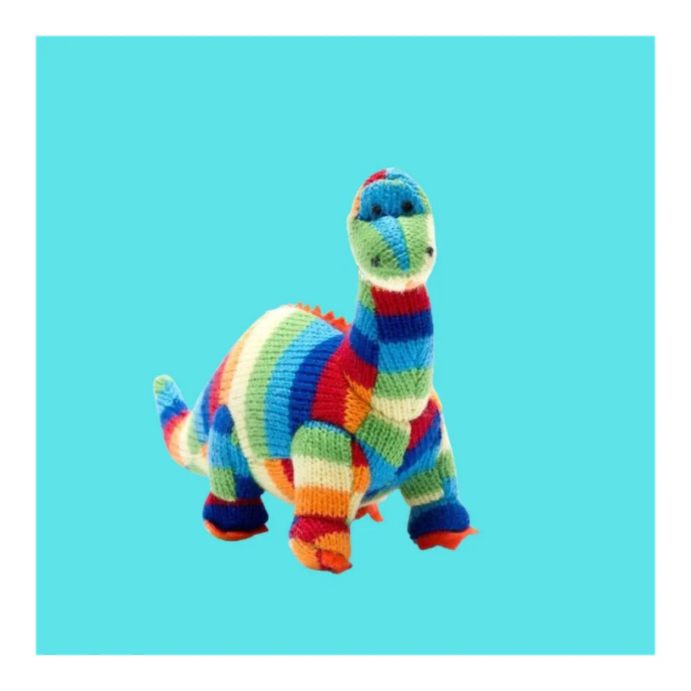 Small Stripe Diplodocus Knitted Baby Rattle