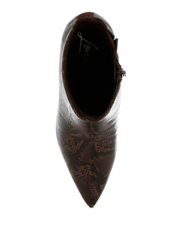 Thymus Snake Print Kitten Heel Boots – Chocolate Vegan Leather