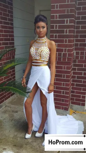 Two Piece High Neck Beaded Prom Dress Evening Dresses
