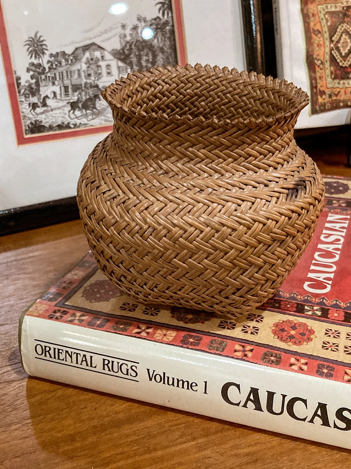 Vintage 20th Century Hand Woven Tarahumara Small Twill Pine Needle Basket