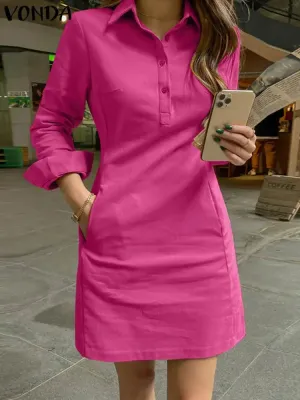 VONDA Women’s Summer Long Sleeve Shirt Sundress