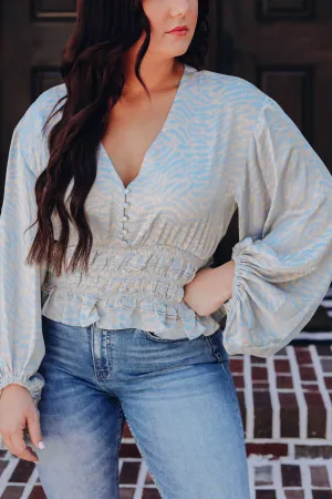 Walk My Talk Smocked Blouse - Blue