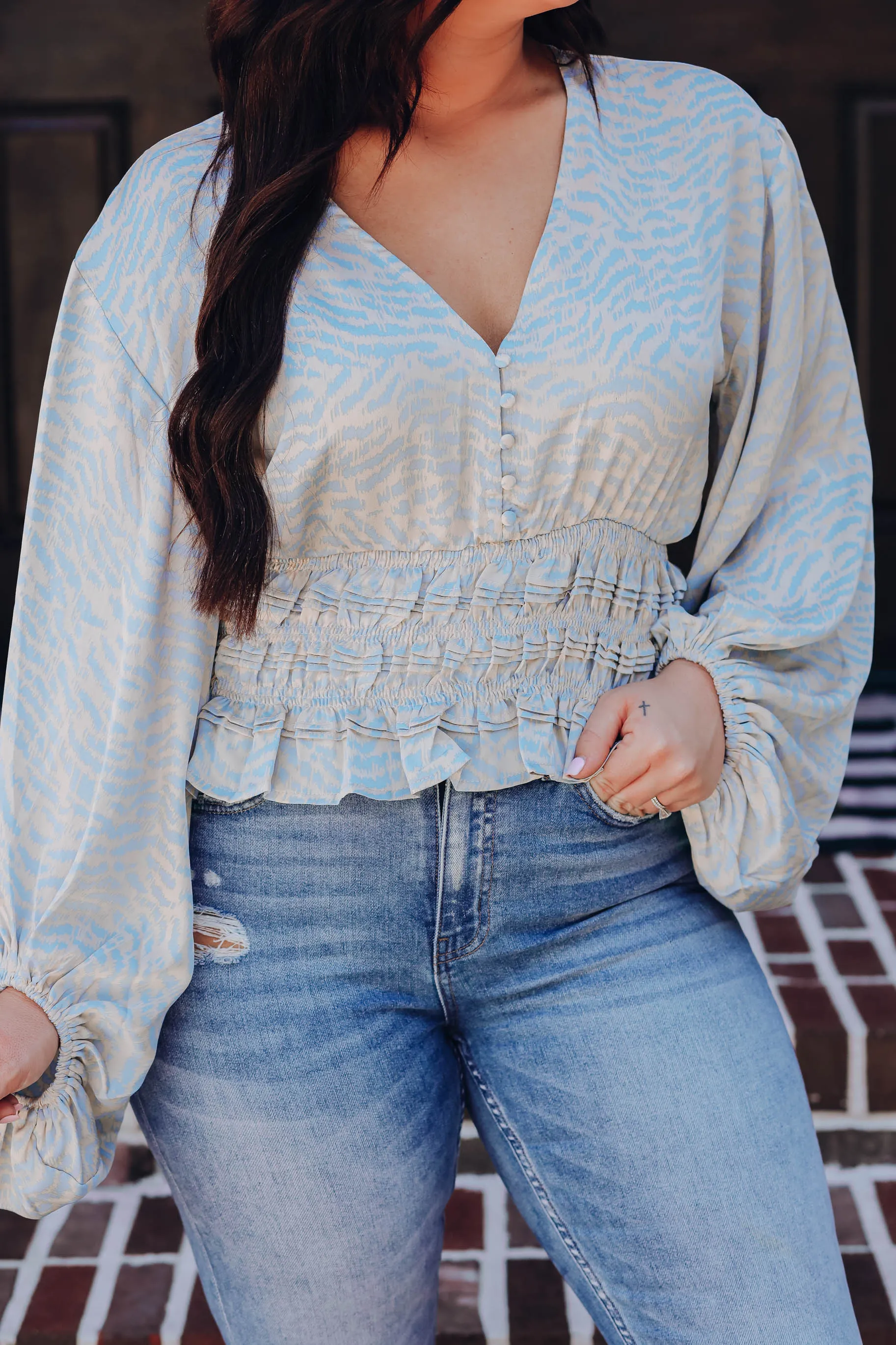 Walk My Talk Smocked Blouse - Blue