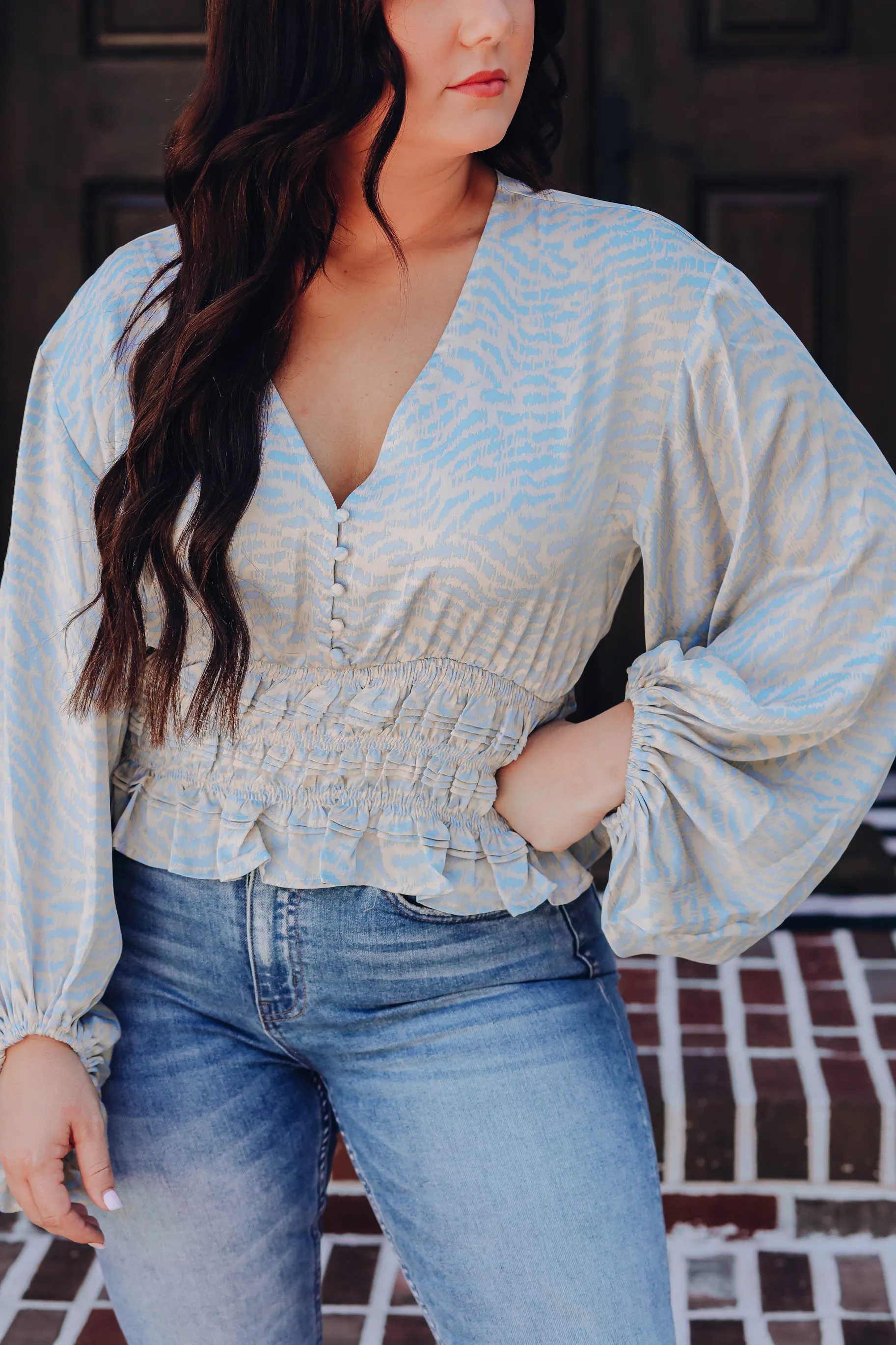 Walk My Talk Smocked Blouse - Blue