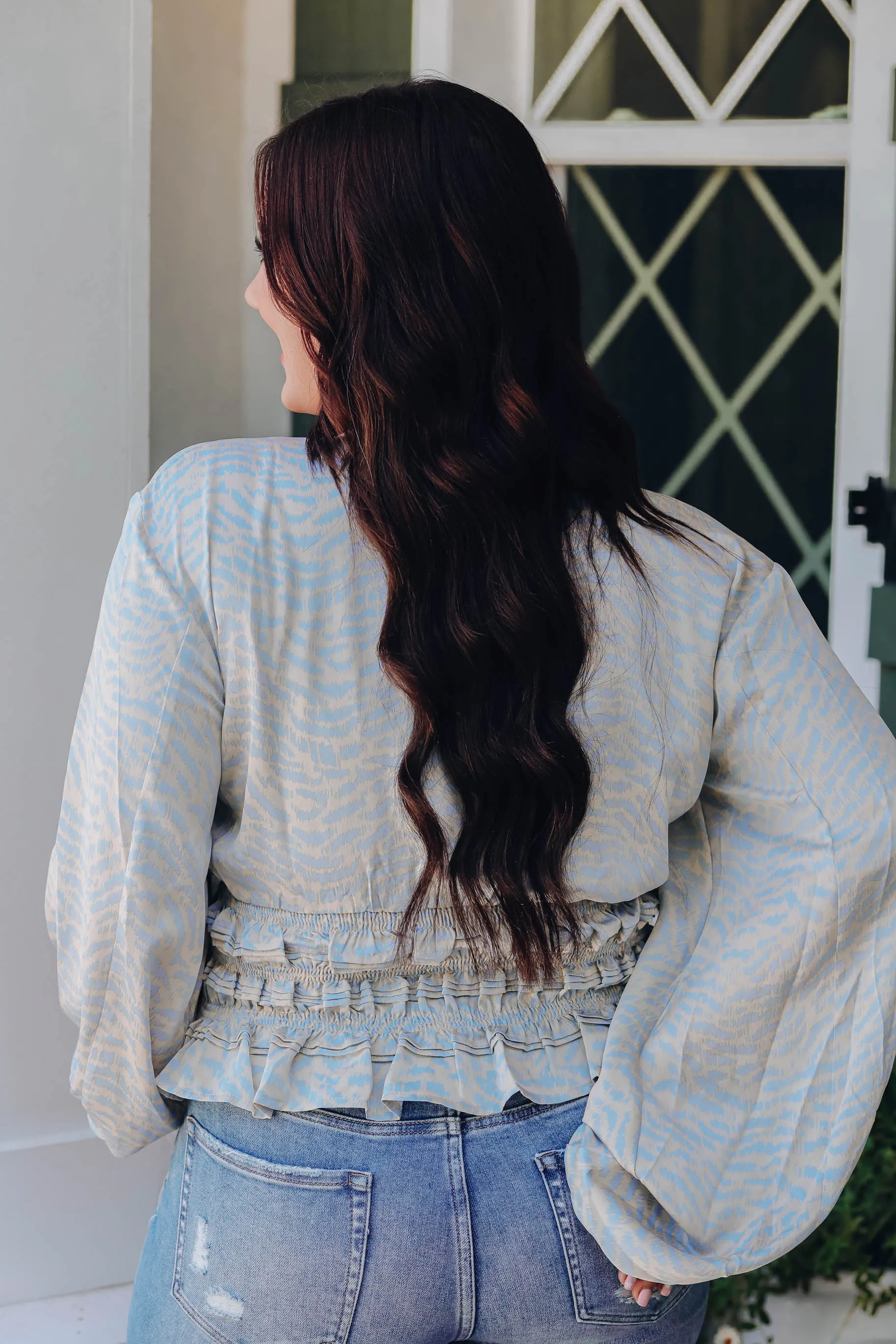 Walk My Talk Smocked Blouse - Blue