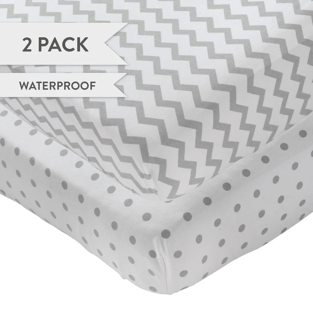 Waterproof Crib Set - Grey Chevron and Polka Dot