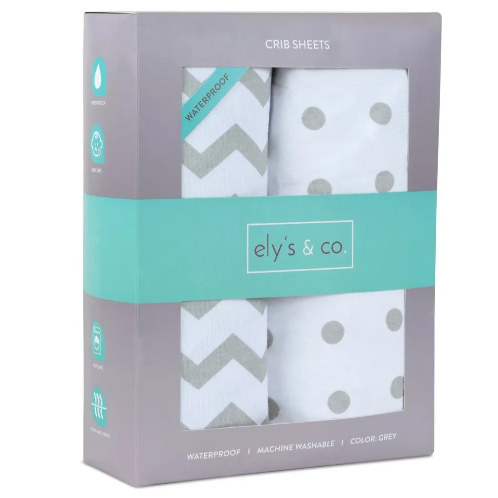 Waterproof Crib Set - Grey Chevron and Polka Dot