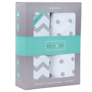 Waterproof Crib Set - Grey Chevron and Polka Dot
