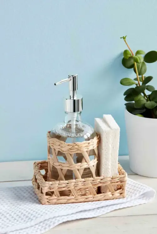 Woven Tray & Soap Pump Set