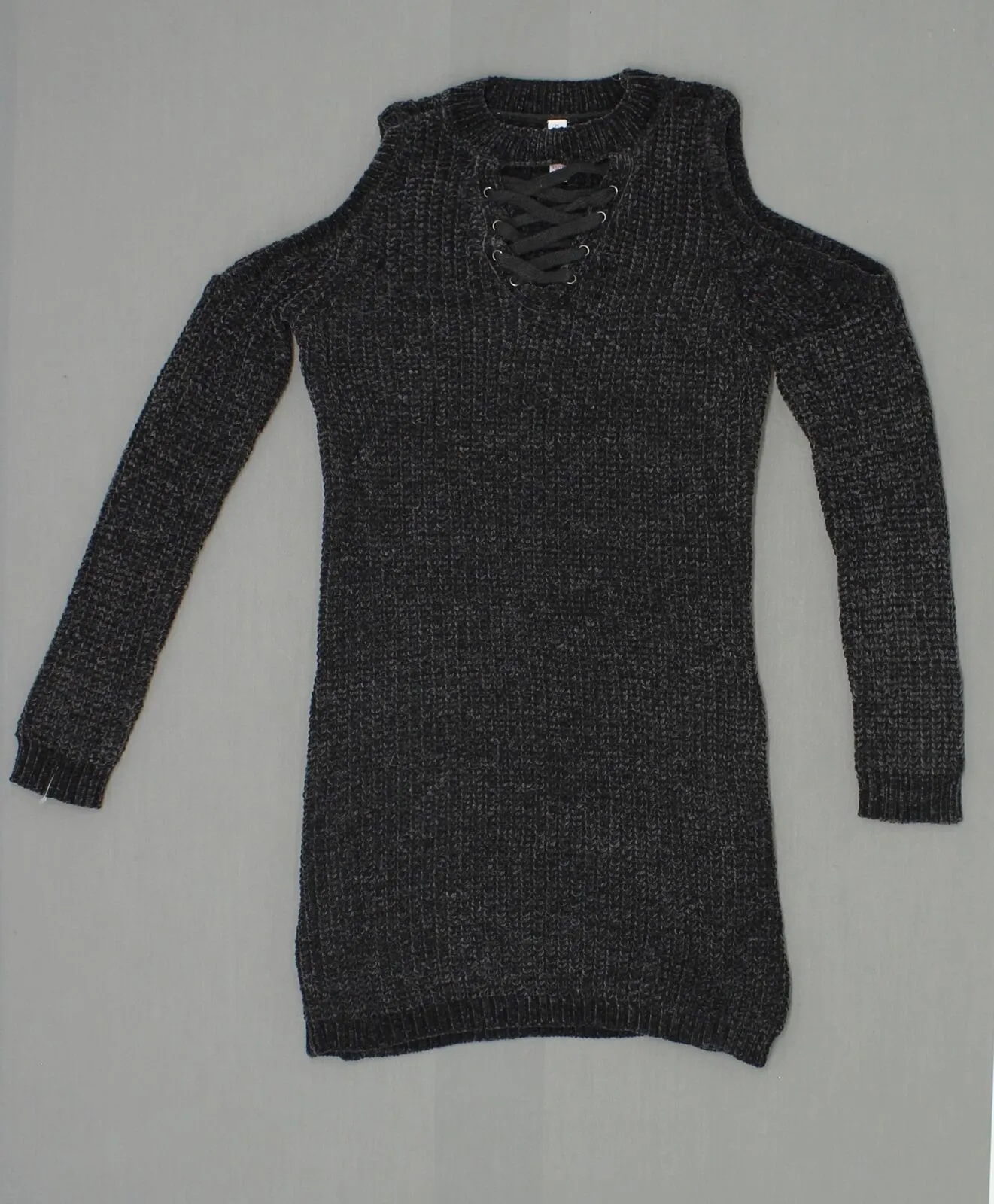 Xhilaration Women's Cold Shoulder Lace Up Short Sweater Mini Dress Grey XS